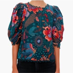 Farm Rio Teal River Creatures Blouse. Size XL. EUC.